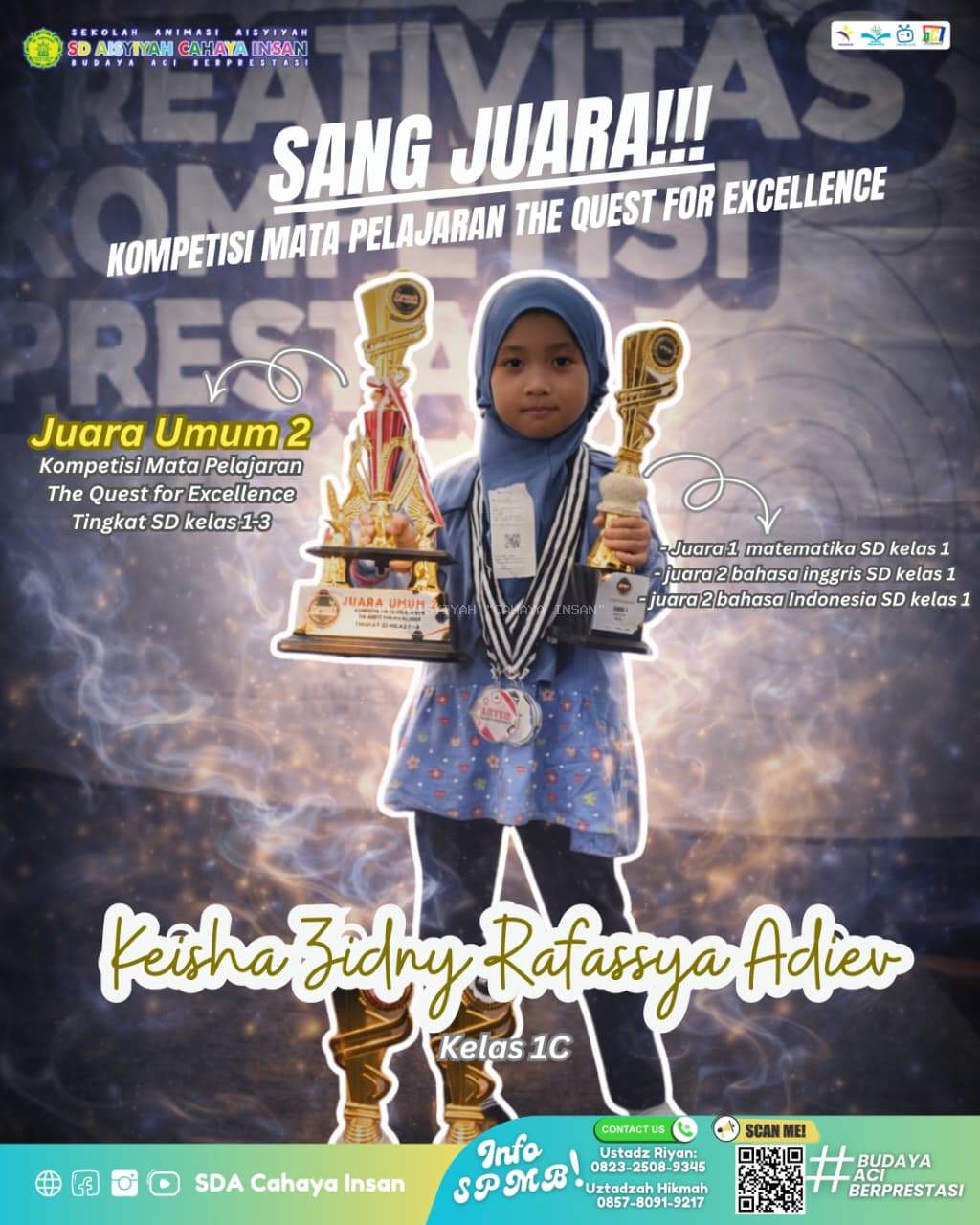 Siswi SD 'Aisyiyah Cahaya Insan Kota Tegal raih Juara Umum 2 dalam ajang The Quest for Excellence – Kompetisi Mata Pelajaran tingkat SD kelas 1–3